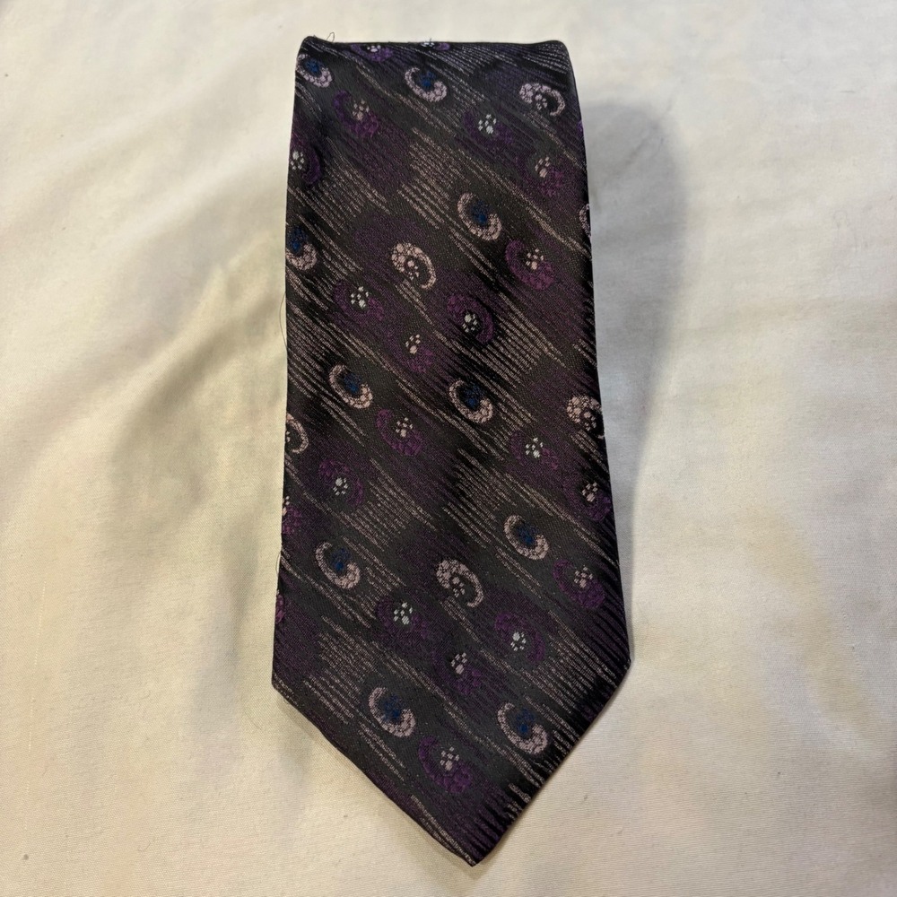 Cellini Collection Men's Dark‎ Purple Swirl Patterned Silk Necktie